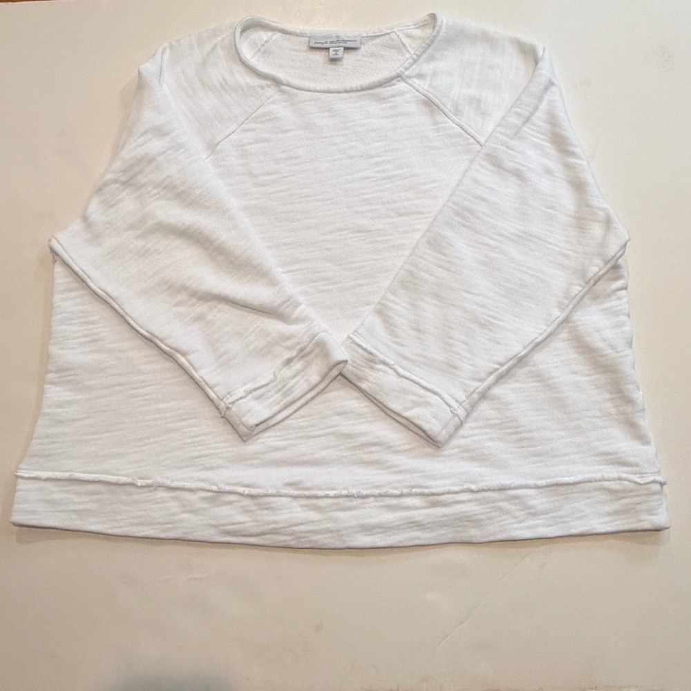Pure Jill J. Jill White Organic Cotton Raglan 3/4 Sleeve Sweatshirt MediumPetite
